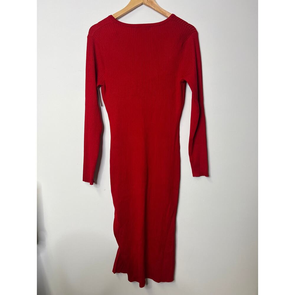 Say What? Red Ribbed Knit‎ V-Neck Bodycon Midi Dress - Size 2XL